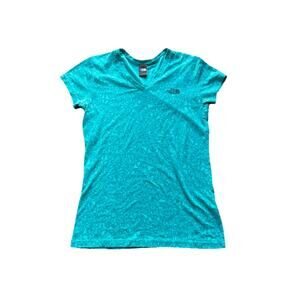 The North Face Womans Shirt Blue V-Neck Geometric Pattern XS Teal